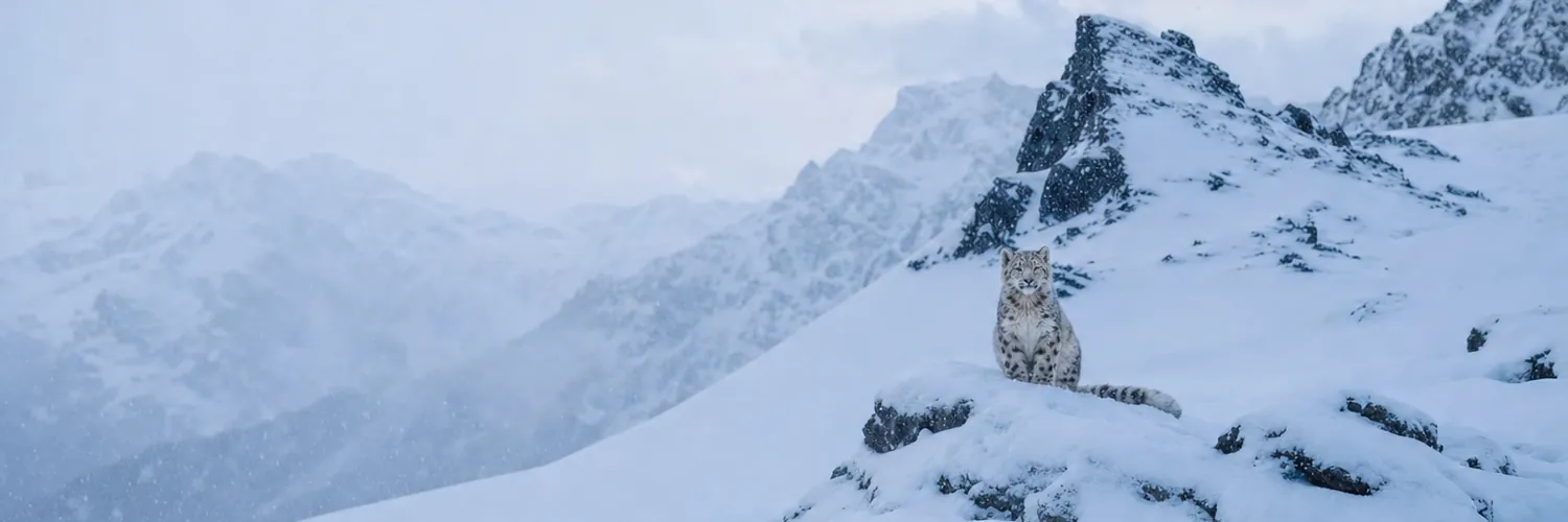 Snow Kitten banner: the cub on a snowy ridge